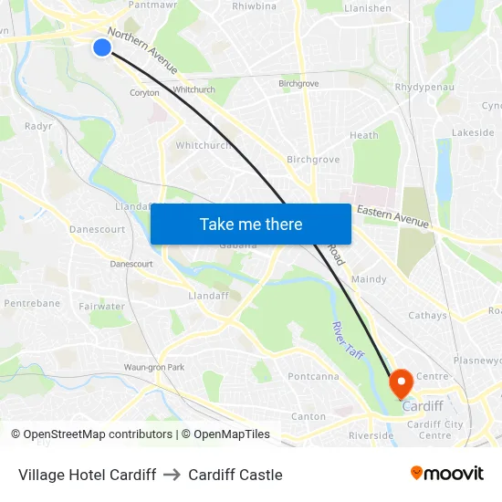 Village Hotel Cardiff to Cardiff Castle map