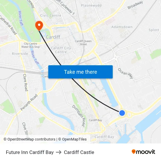 Future Inn Cardiff Bay to Cardiff Castle map