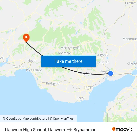 Llanwern High School, Llanwern to Brynamman map