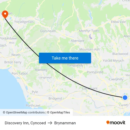 Discovery Inn, Cyncoed to Brynamman map