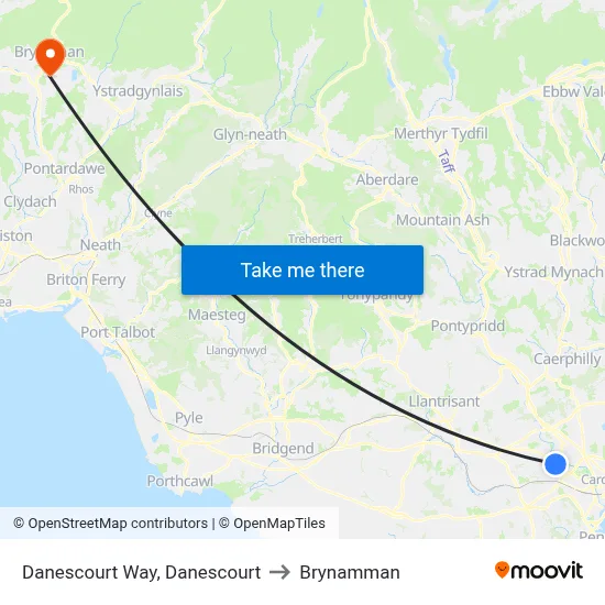Danescourt Way, Danescourt to Brynamman map