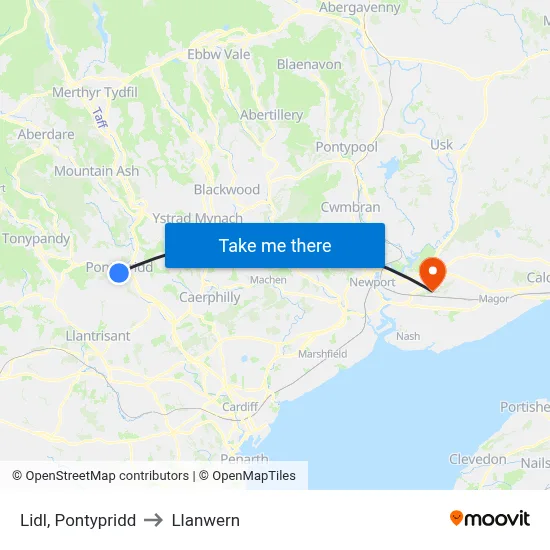 Lidl, Pontypridd to Llanwern map
