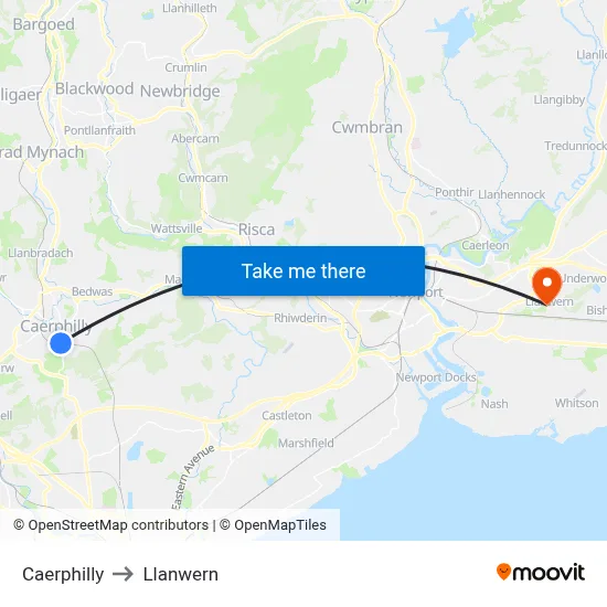 Caerphilly to Llanwern map