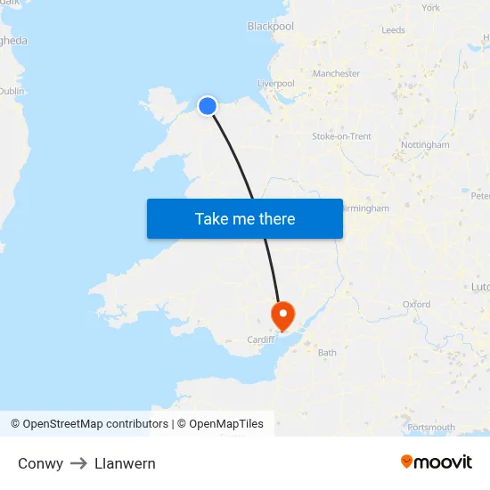 Conwy to Llanwern map