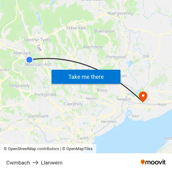 Cwmbach to Llanwern map