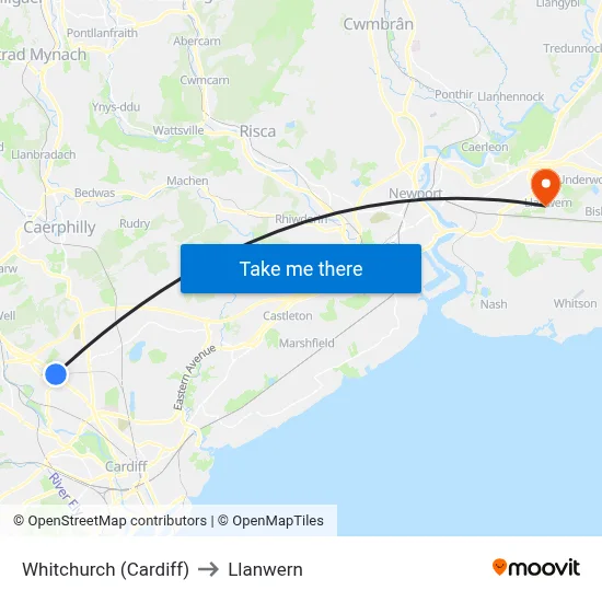 Whitchurch (Cardiff) to Llanwern map