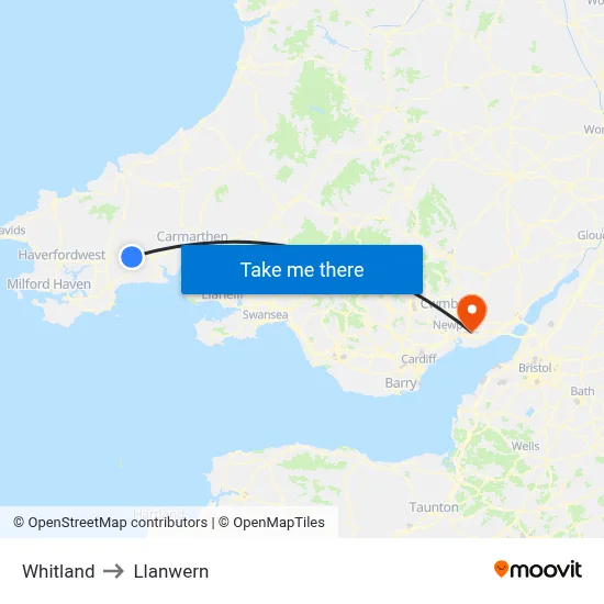 Whitland to Llanwern map
