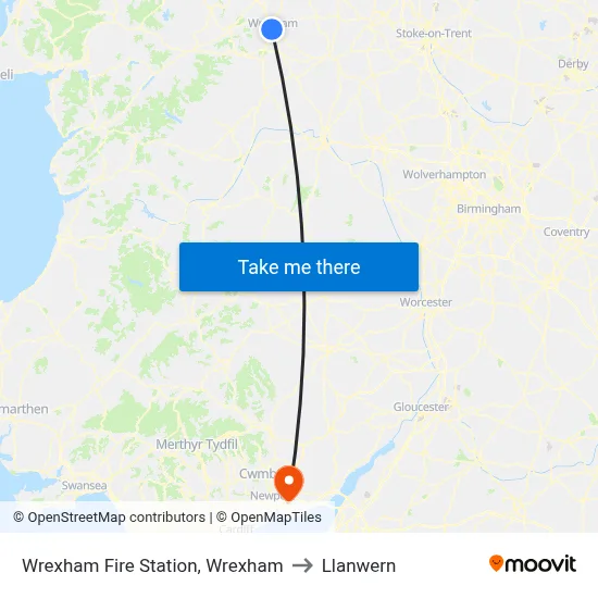 Wrexham Fire Station, Wrexham to Llanwern map