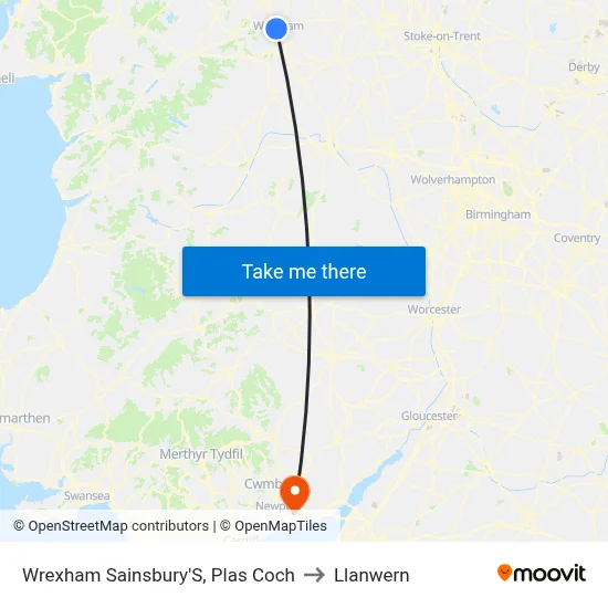 Wrexham Sainsbury'S, Plas Coch to Llanwern map