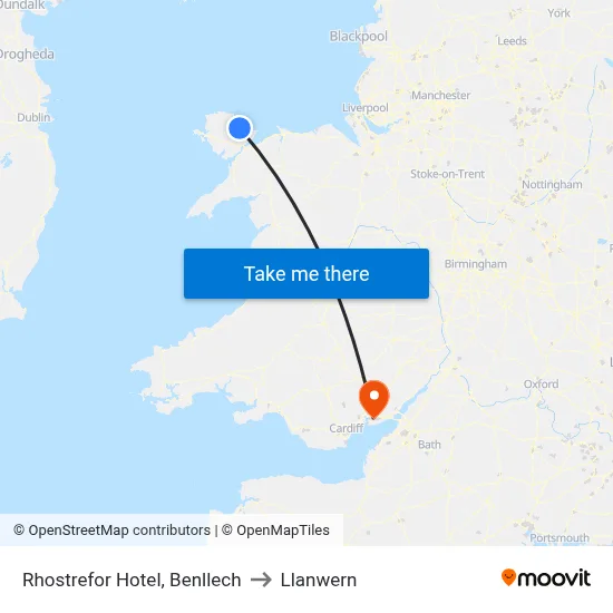 Rhostrefor Hotel, Benllech to Llanwern map