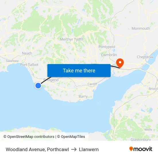 Woodland Avenue, Porthcawl to Llanwern map