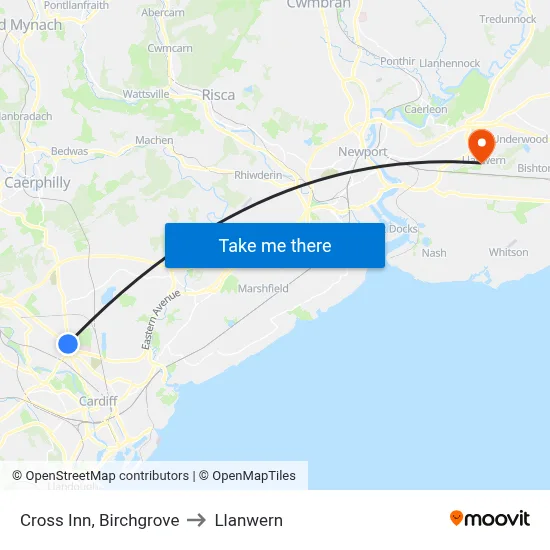 Cross Inn, Birchgrove to Llanwern map