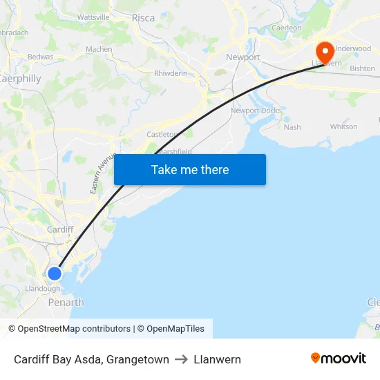 Cardiff Bay Asda, Grangetown to Llanwern map