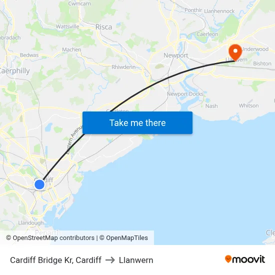 Cardiff Bridge Kr, Cardiff to Llanwern map