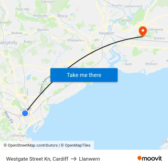 Westgate Street Kn, Cardiff to Llanwern map