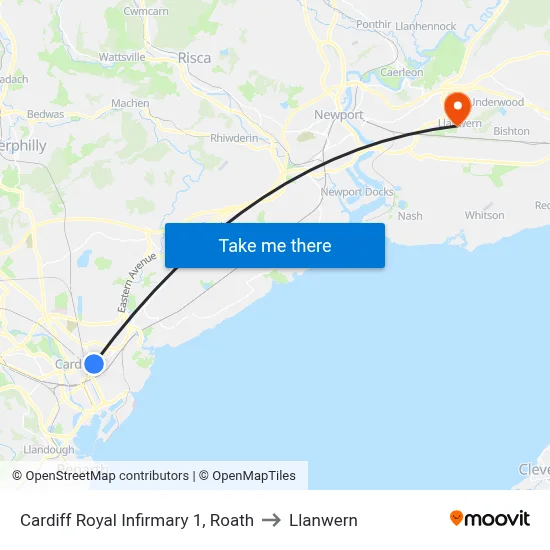 Cardiff Royal Infirmary 1, Roath to Llanwern map