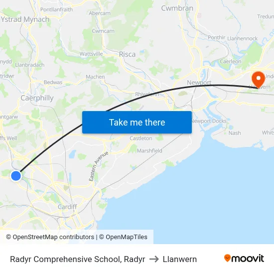 Radyr Comprehensive School, Radyr to Llanwern map