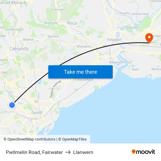 Pwllmelin Road, Fairwater to Llanwern map