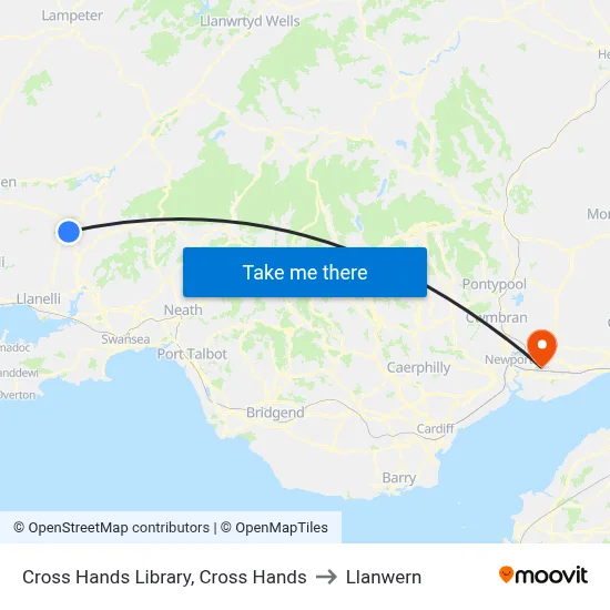 Cross Hands Library, Cross Hands to Llanwern map