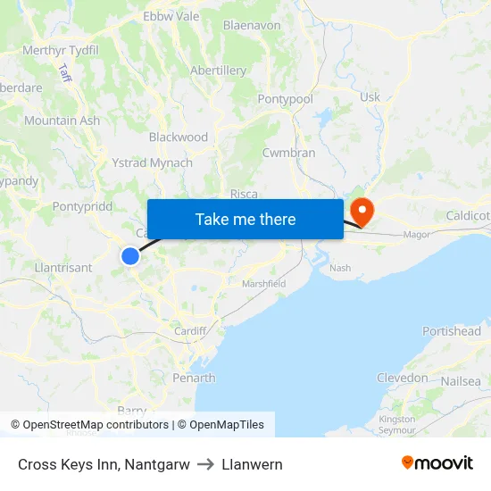 Cross Keys Inn, Nantgarw to Llanwern map