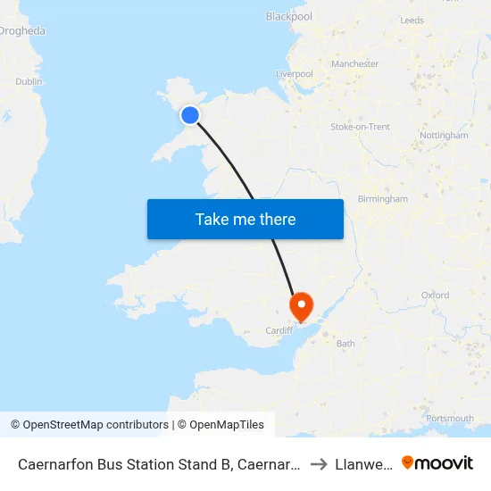 Caernarfon Bus Station Stand B, Caernarfon to Llanwern map
