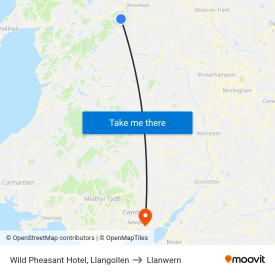 Wild Pheasant Hotel, Llangollen to Llanwern map