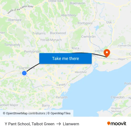 Y Pant School, Talbot Green to Llanwern map