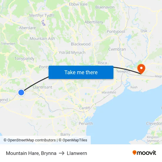 Mountain Hare, Brynna to Llanwern map