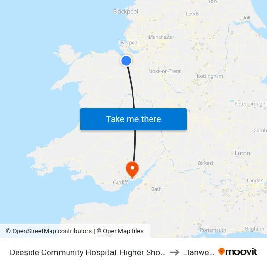 Deeside Community Hospital, Higher Shotton to Llanwern map