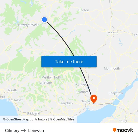 Cilmery to Llanwern map