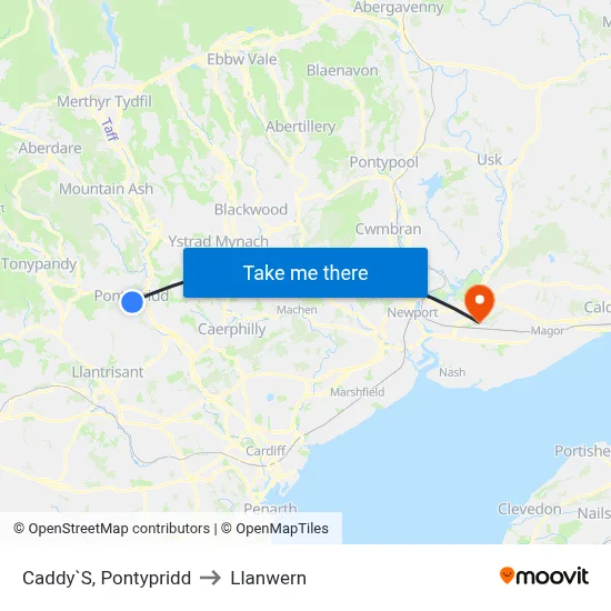 Caddy`S, Pontypridd to Llanwern map