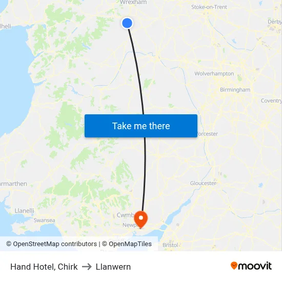 Hand Hotel, Chirk to Llanwern map