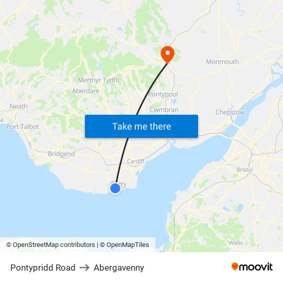 Pontypridd Road to Abergavenny map