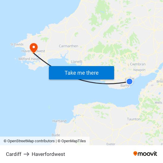 Cardiff to Haverfordwest map