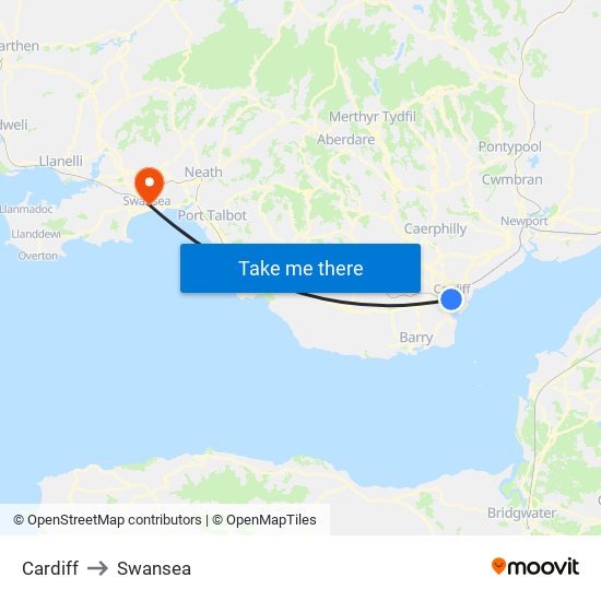 Cardiff to Swansea map