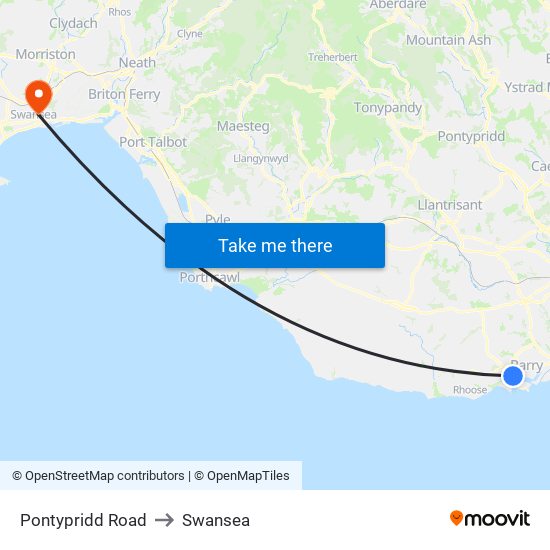 Pontypridd Road to Swansea map