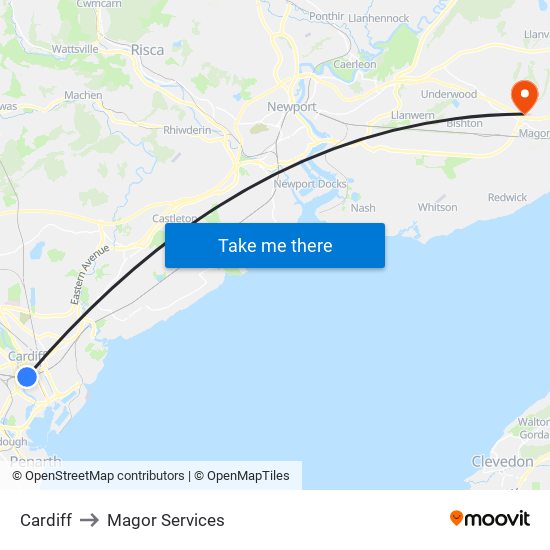 Cardiff to Magor Services map