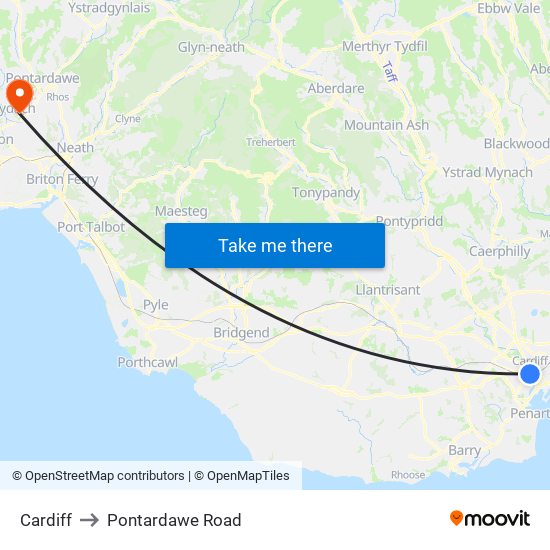 Cardiff to Pontardawe Road map