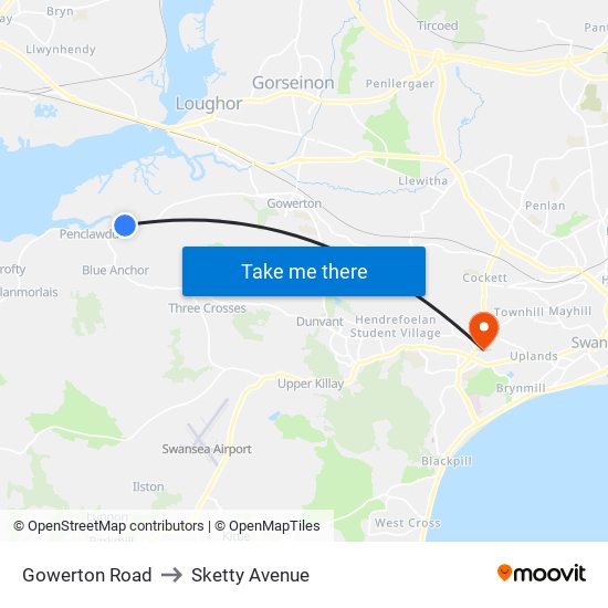 Gowerton Road to Sketty Avenue map