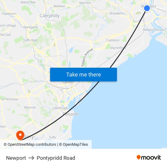 Newport to Pontypridd Road map