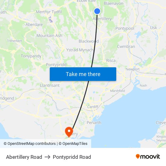 Abertillery Road to Pontypridd Road map