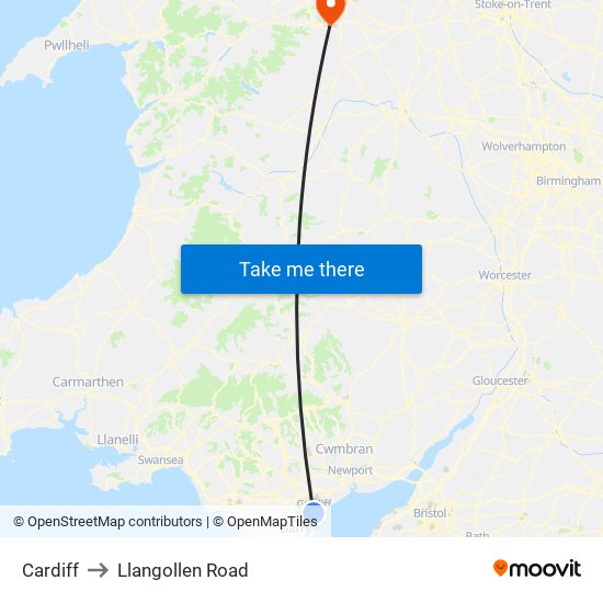 Cardiff to Llangollen Road map