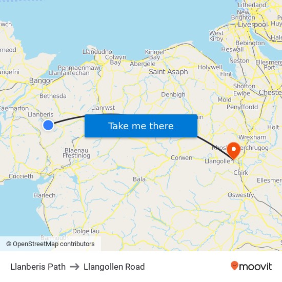 Llanberis Path to Llangollen Road map