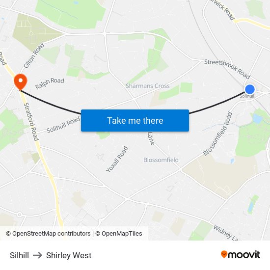 Silhill to Shirley West map