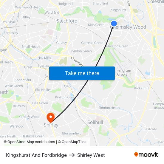 Kingshurst And Fordbridge to Shirley West map