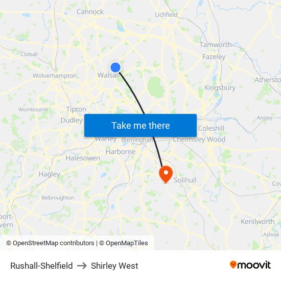 Rushall-Shelfield to Shirley West map