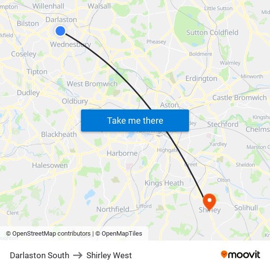 Darlaston South to Shirley West map