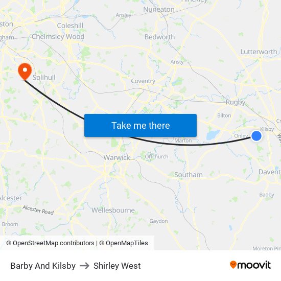 Barby And Kilsby to Shirley West map