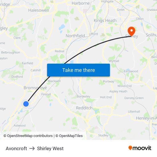 Avoncroft to Shirley West map