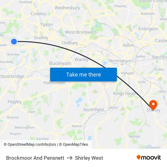 Brockmoor And Pensnett to Shirley West map